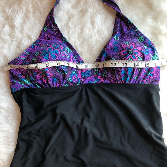 TRUNKETTES Purple Floral and Black Halter Swimsuit - Picture 10 of 13